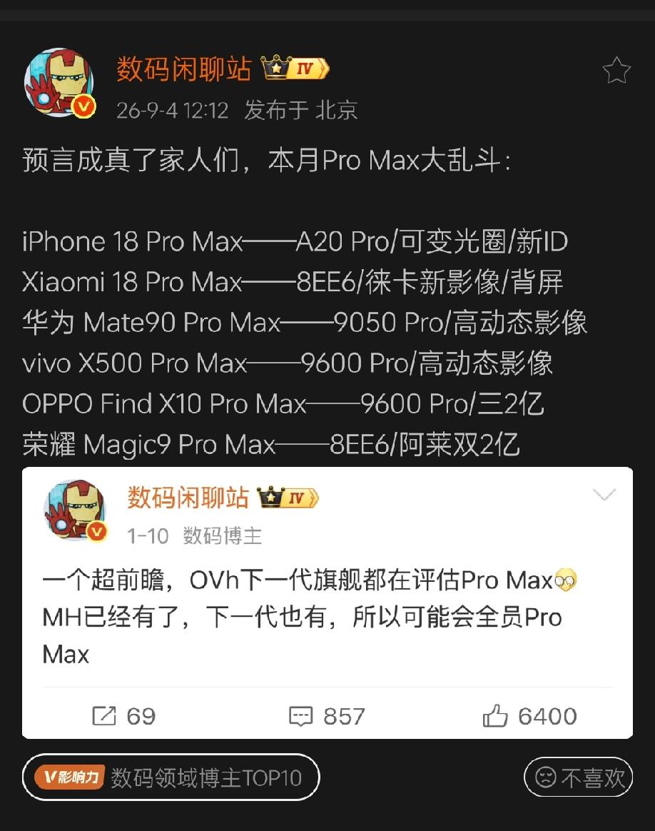9月份新品Pro max大乱斗，十分热闹。由于上一代小米17首次采用Pro ma