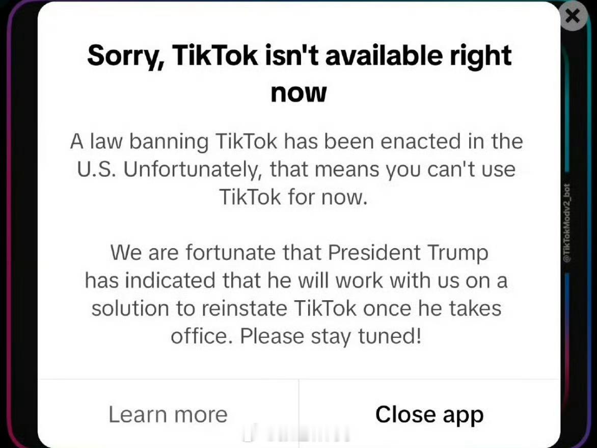 TikTok停止在美服务 由于美官方禁令19日起生效，TikTok软件将正式对用