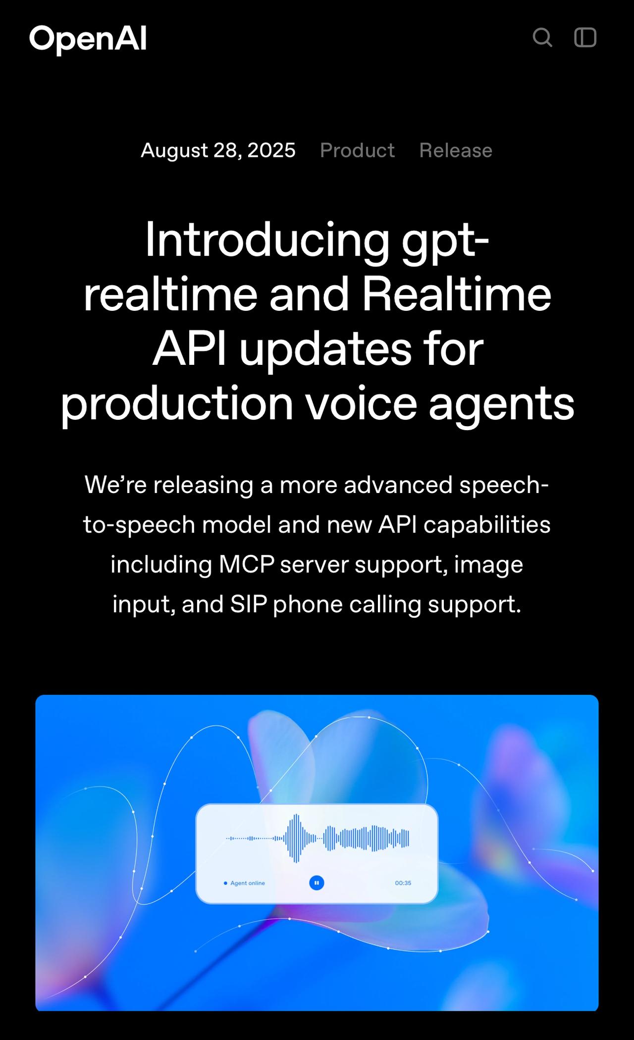OpenAI 推出 GPT-Realtime：更自然、更智能、实时的语音 AI 