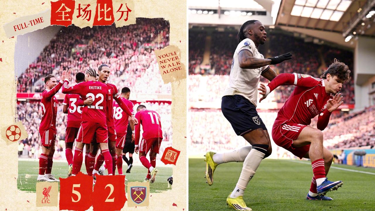 英超：利物浦主场5-2大胜西汉姆联，4连胜暂升第5位。
利物浦多点开花，3次角球