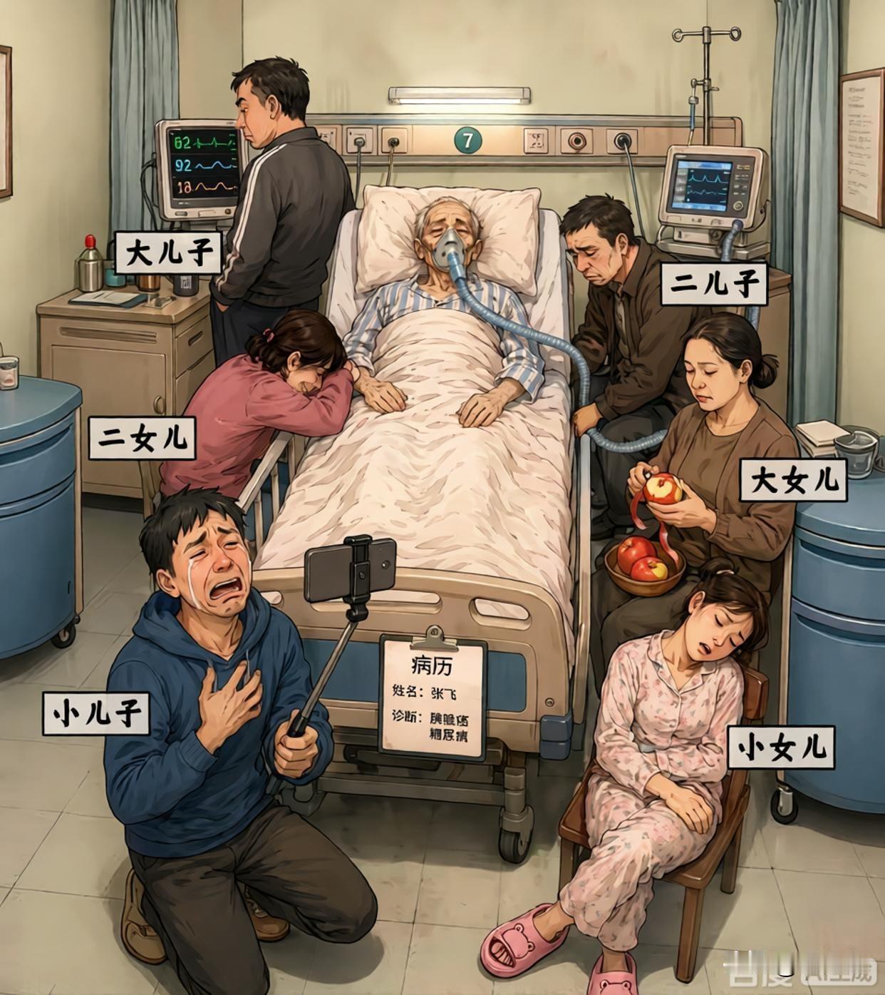 老人临终前的一幕！你认为谁最有资格继承老人的遗产呢？