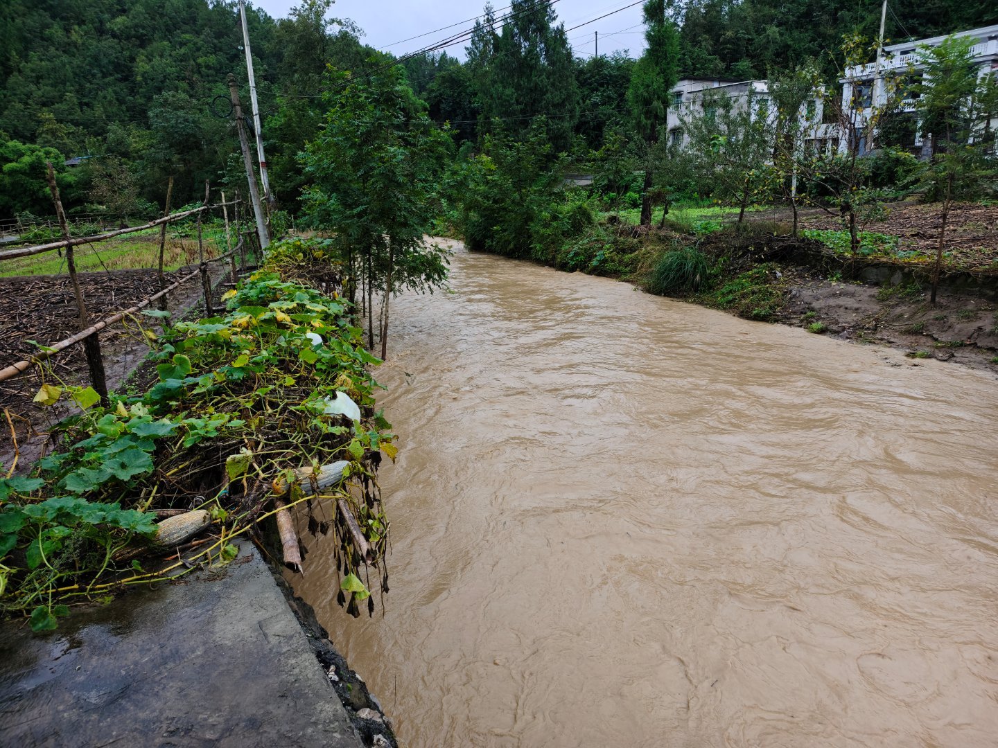 门口的河里涨水了，淹没了出去的必经之路，其实已经退了很大一部分了，咱就问我这车能