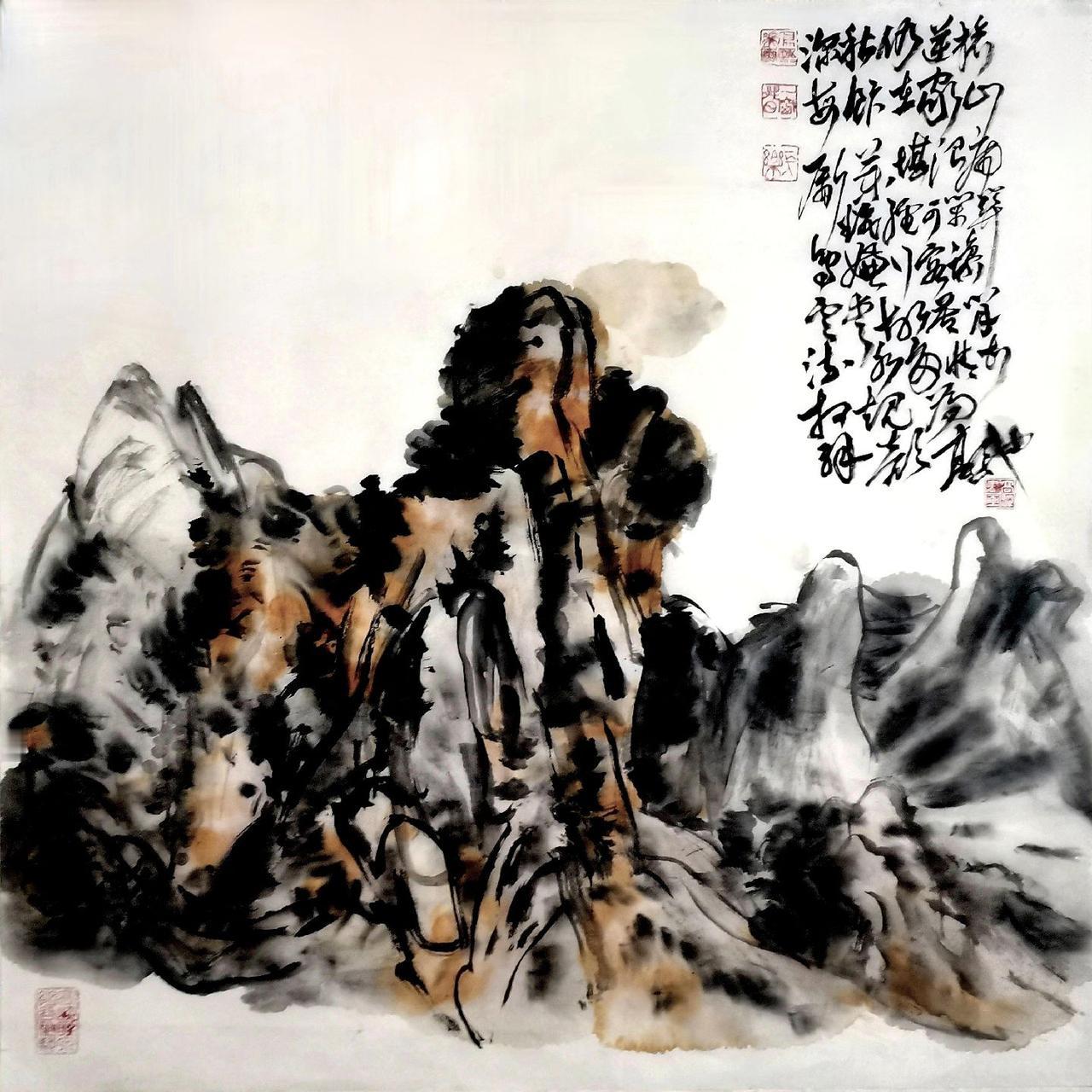 任致五绝《赞高驰书画莽昆仑》

高驰挥翰墨，横势展昆仑。

画里苍山莽，书中劲草