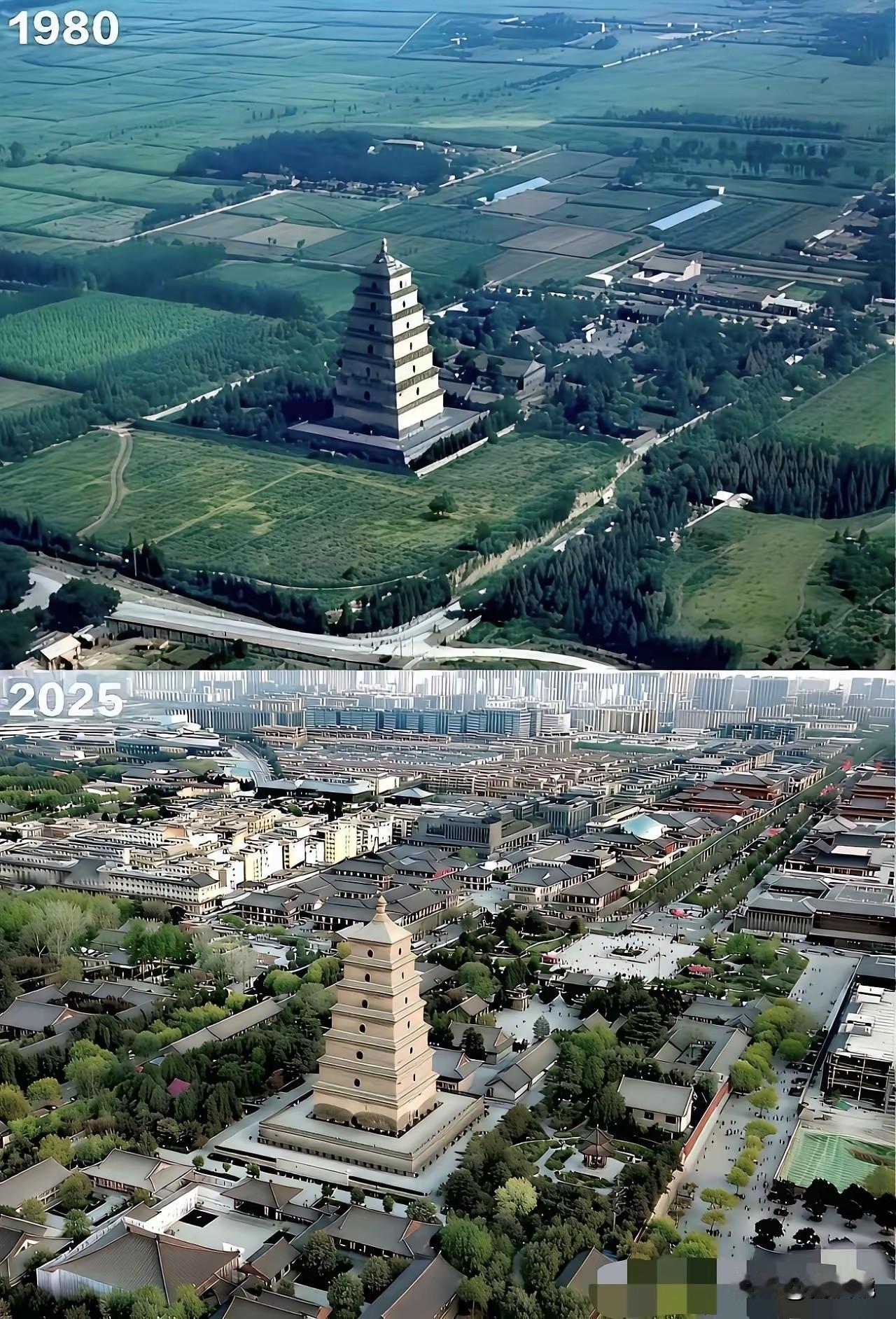 西安大雁塔照片对比
这40多年来
发生了翻天覆地的变化[赞]