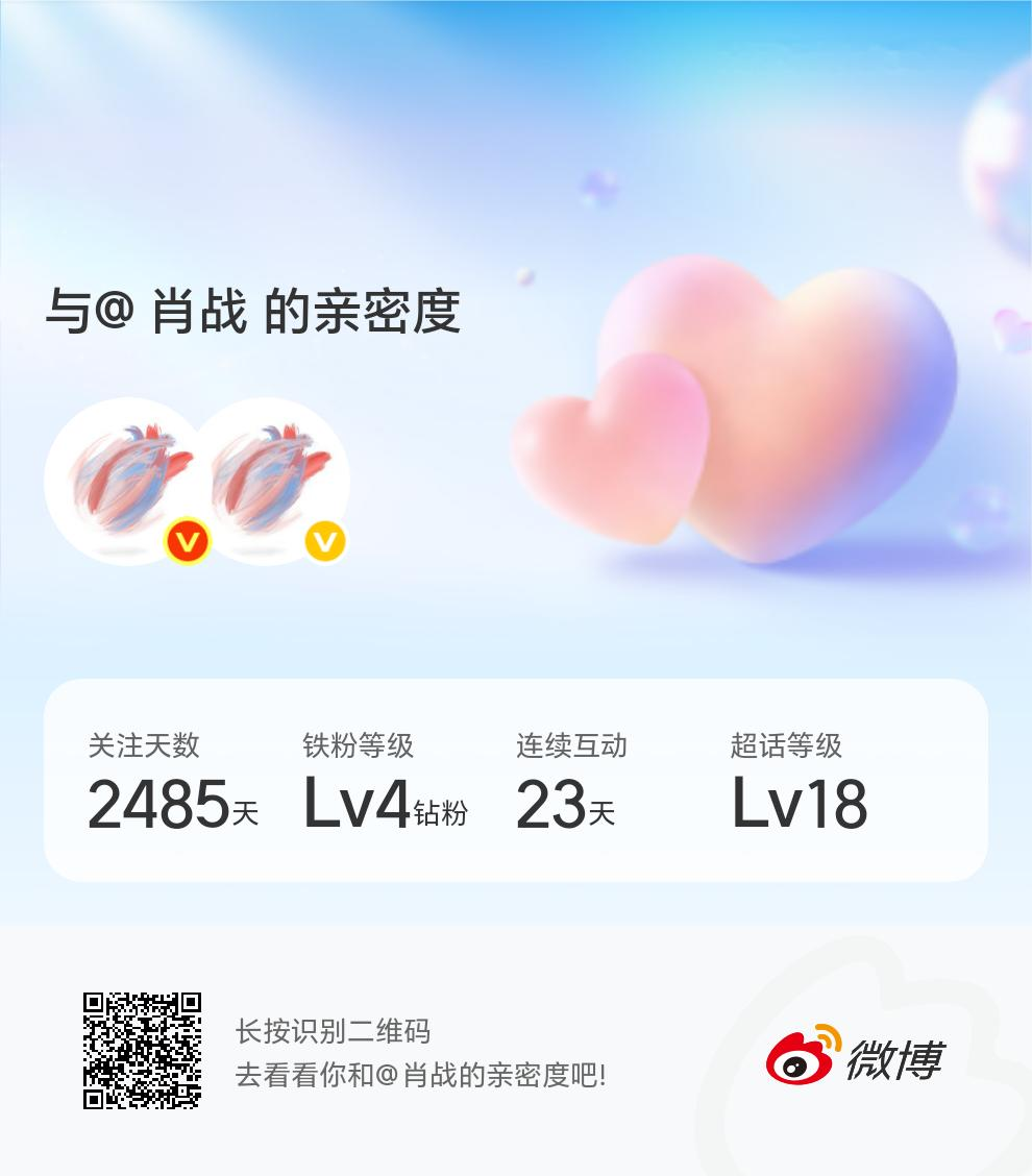 快来看看我与的亲密度！网页链接微博亲密度与肖战的亲密度
