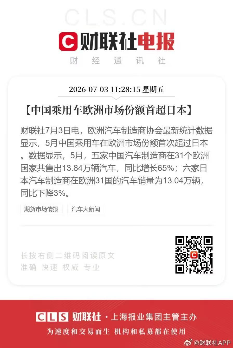 中国汽车在欧洲首超日本国产汽车在欧洲市场销量实现反超，打破日系长期优势。欧洲高温