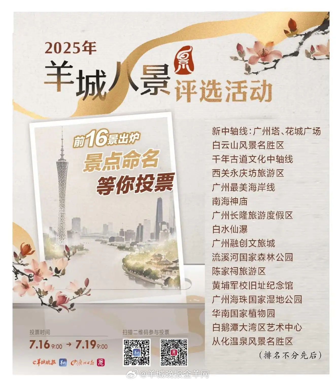 #广州身边事# 【#2025年“羊城八景”评选活动前16景出炉# 景点命名等你投