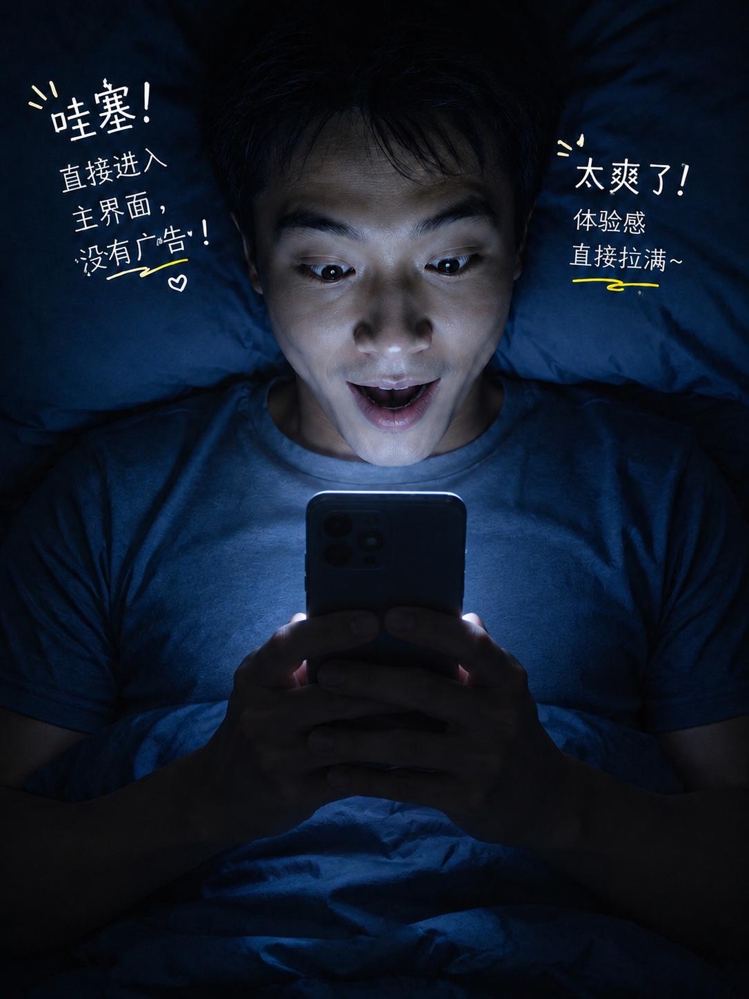 昨晚临睡前刷手机，手指头都准备好等那三五秒广告了——

结果，啪一下，APP直接