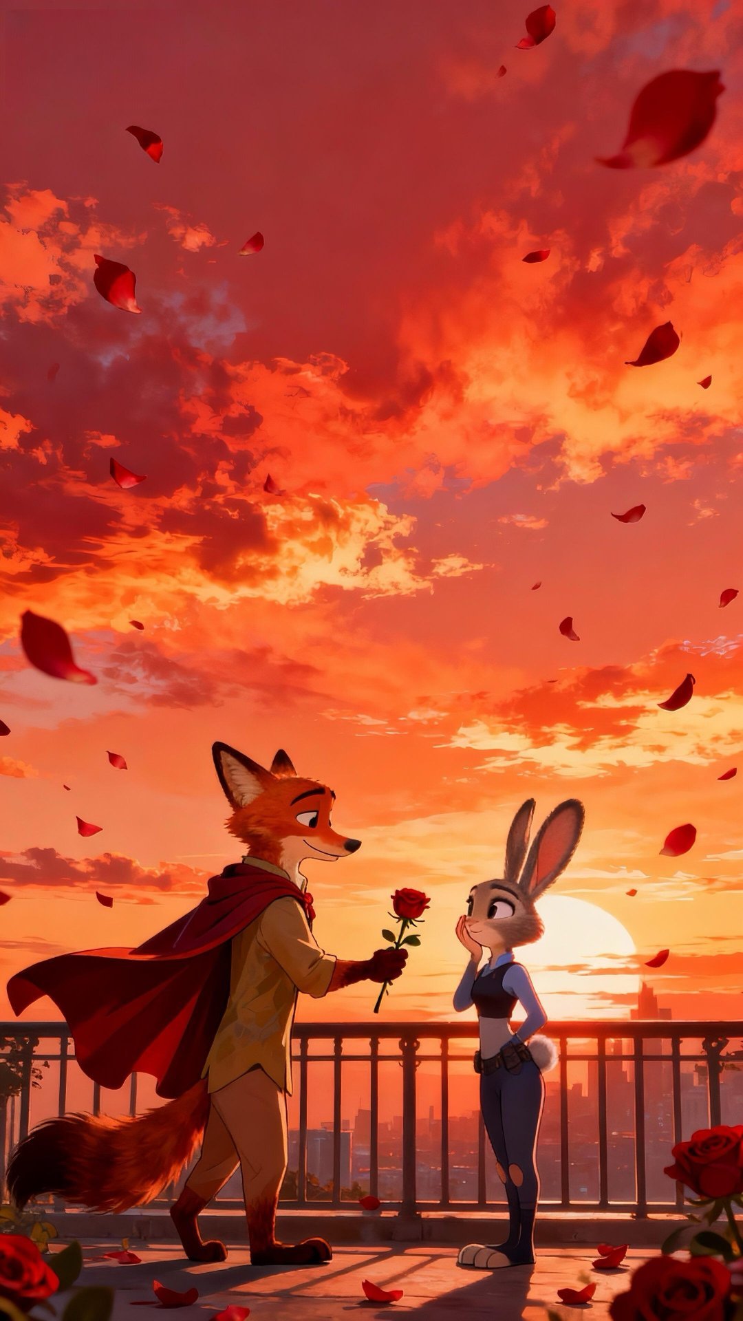 🦊🐰｜疯狂动物城｜壁纸落日与玫瑰，是狐尼克给朱迪的偏爱💛✨ 𝗕𝗘 𝗬