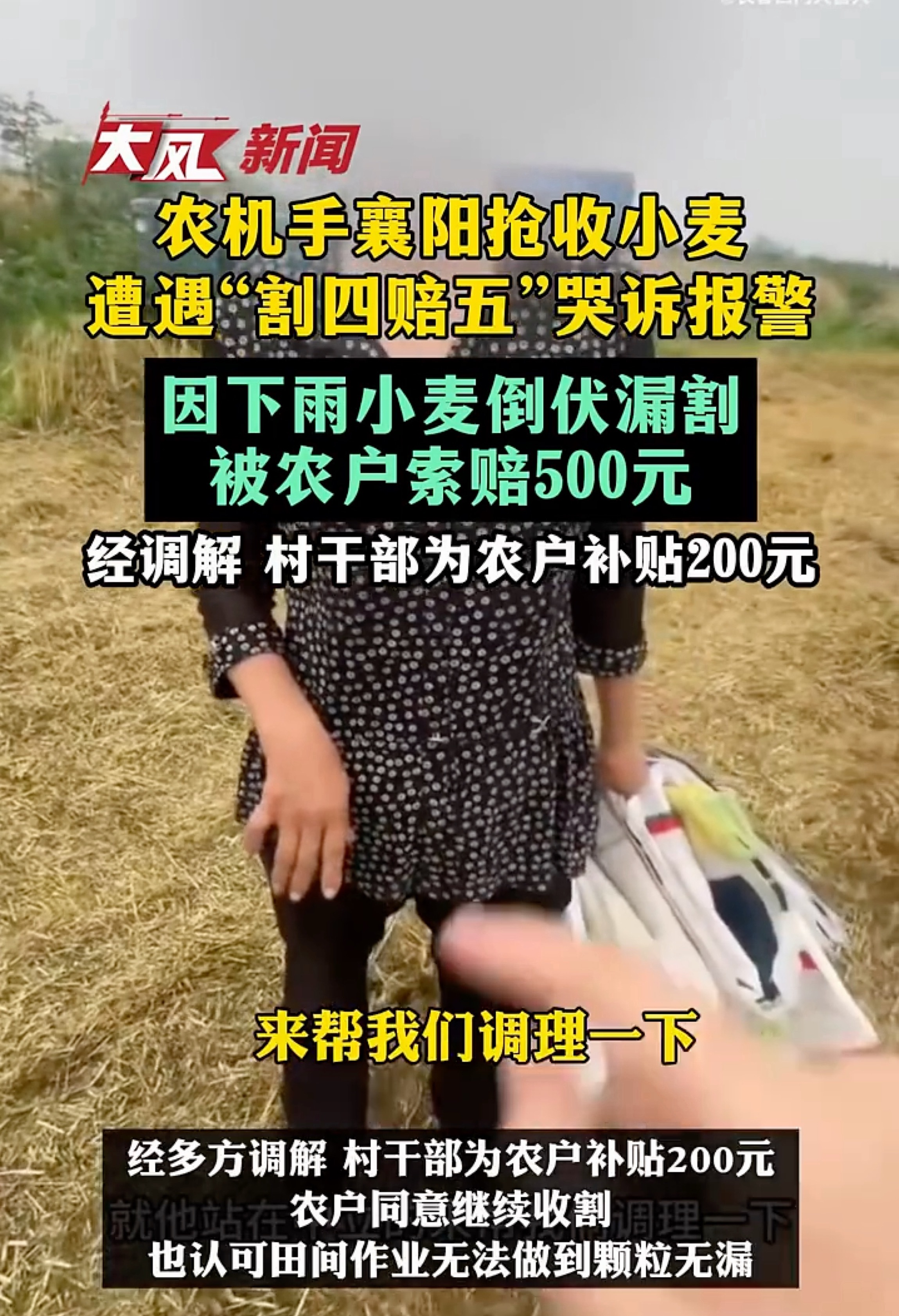 别让"割四赔五"凉了人心：河南农机手夫妻千里奔赴襄阳抢收小麦，却遇上了"割四赔五