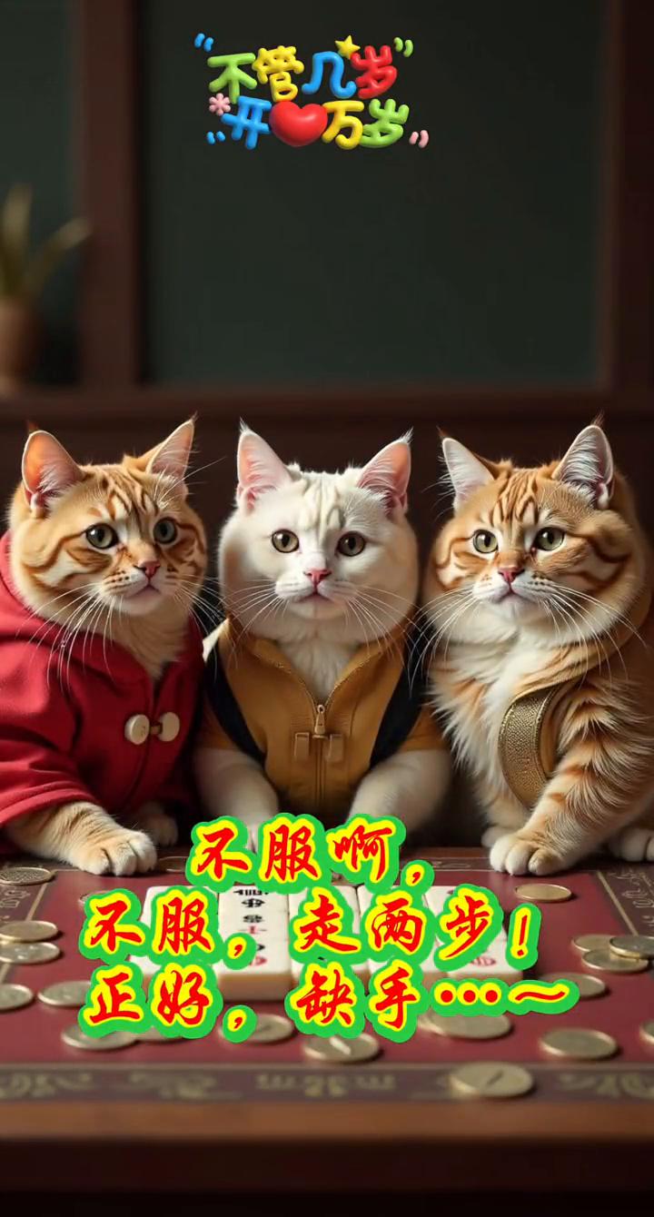 发财猫。
不管几岁，开 万岁。不服，走两步！正好，缺手。不服，走两步！