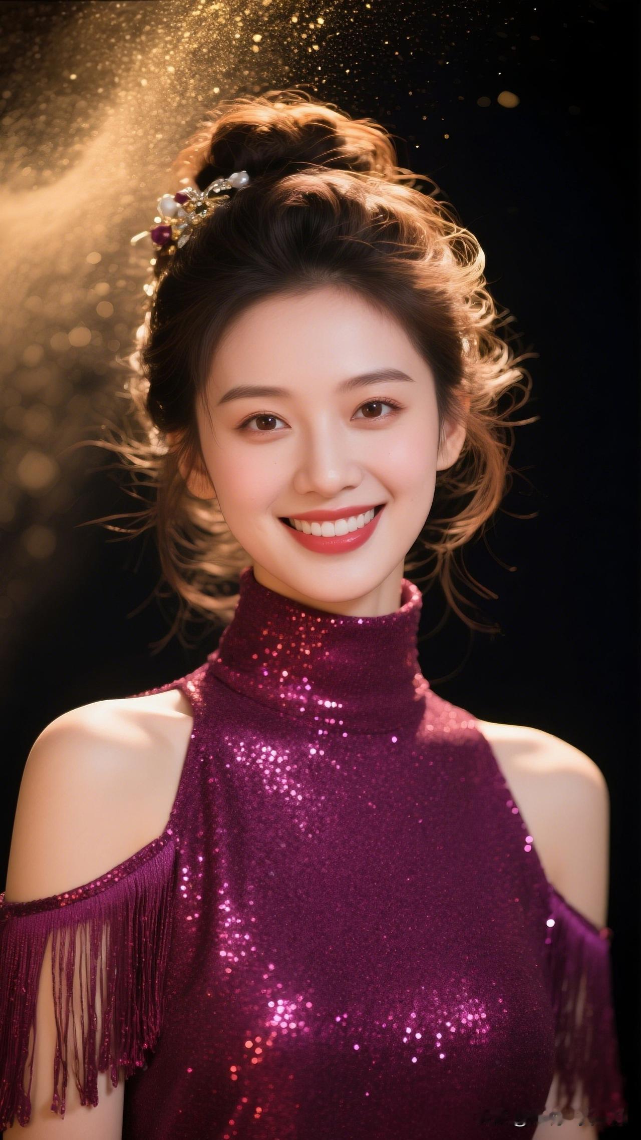 闪耀的紫色礼服，甜美笑容，星光闪耀的夜晚。怎样穿搭能显示出温柔的女生气质?