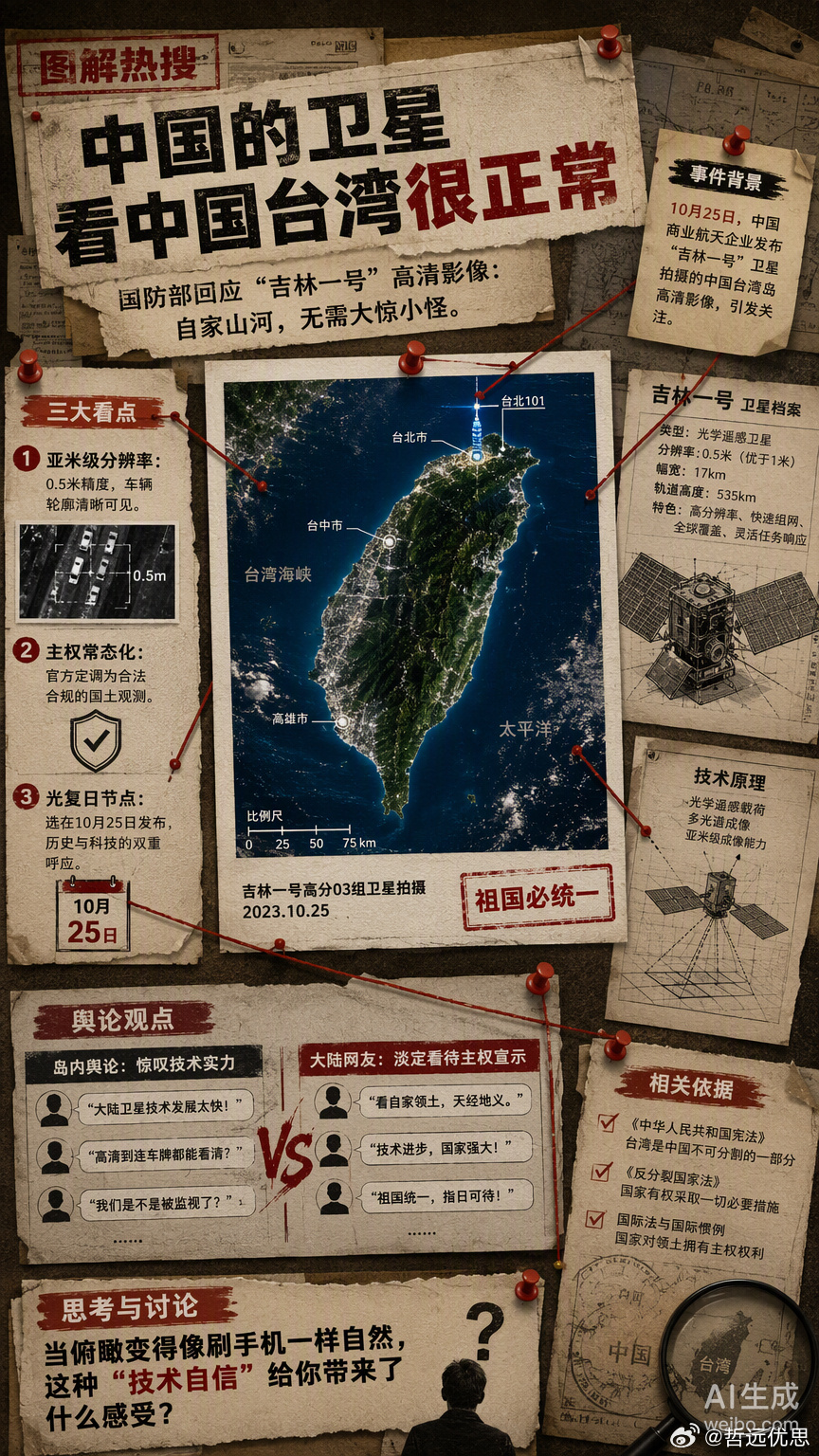 国防部回应“吉林一号”卫星拍摄台湾高清影像，这句“看看自家大好河山很正常”，把主