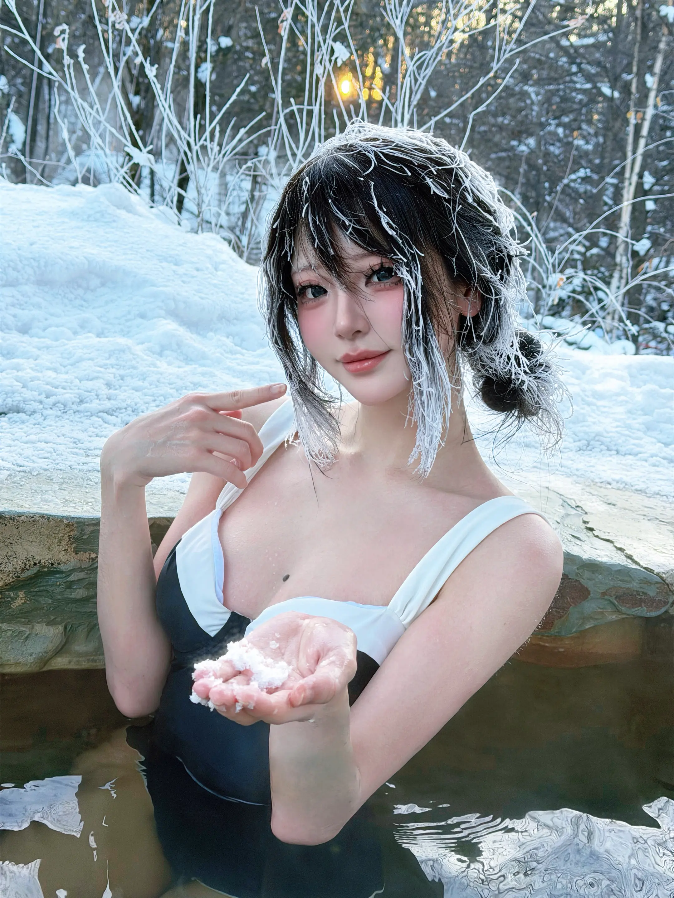 温泉 雪 雾凇