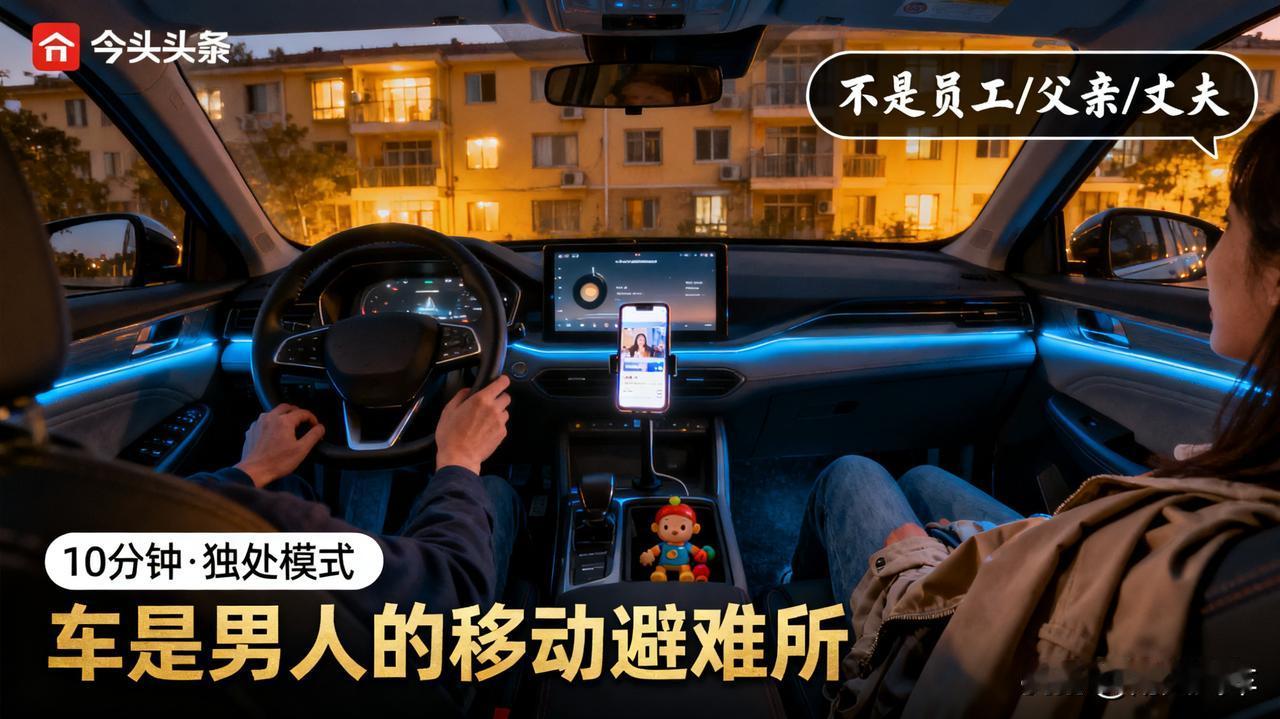 车是男人的避难所

下班到家，总喜欢在车里独坐10分钟。听听音乐，刷刷手机。
