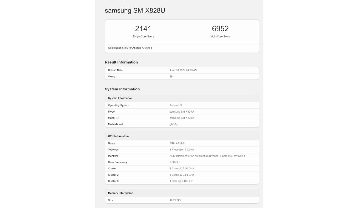 【三星Galaxy Tab S10 Plus平板跑分曝光】近日，一款名为sams