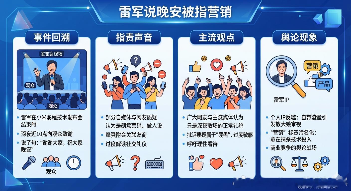 雷军说晚安被指营销 在7月30日晚的小米澎程技术发布会尾声，雷军在接近深夜10点