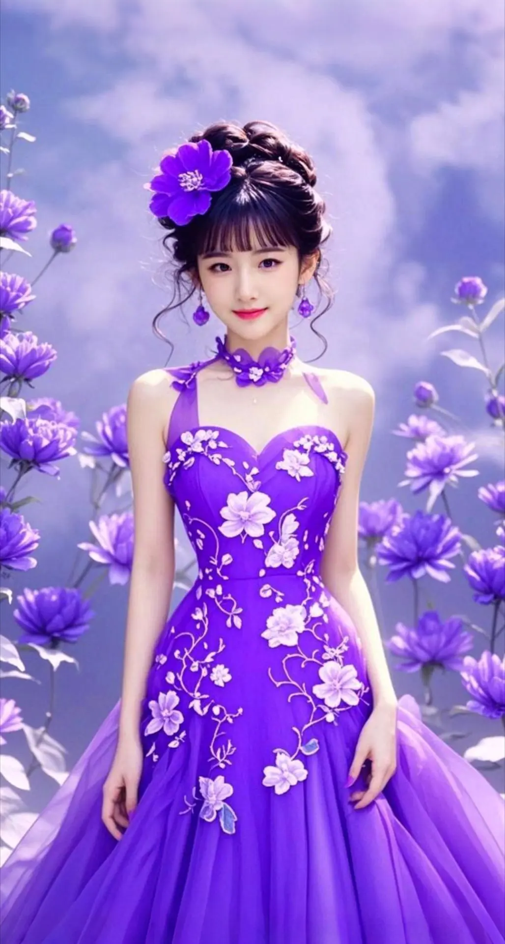 AI扩图 AI紫花旗袍照