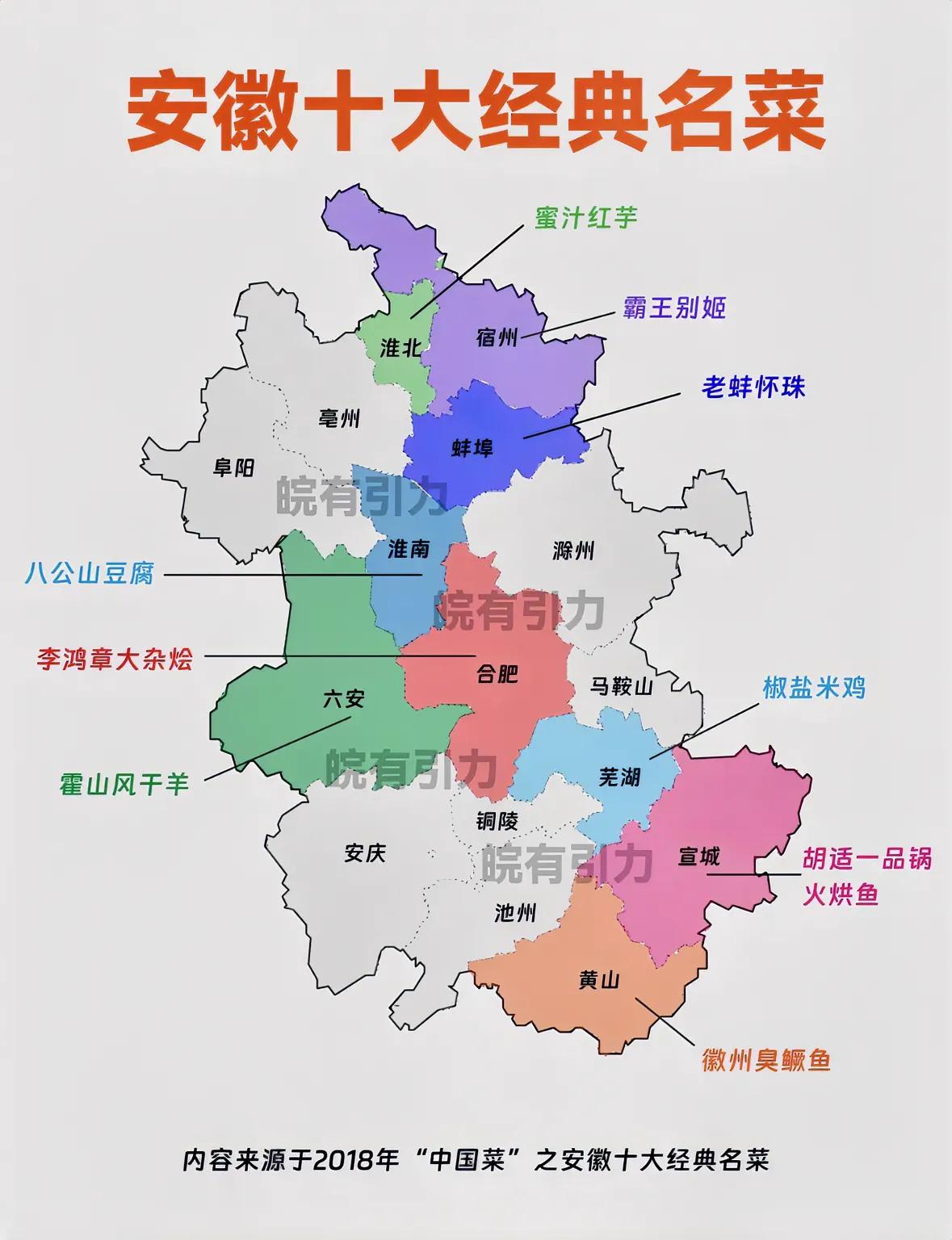 要是说安徽跟吃喝有关，最有名的五种，
第一是黄山毛峰，
第二是古井贡酒，
第三是