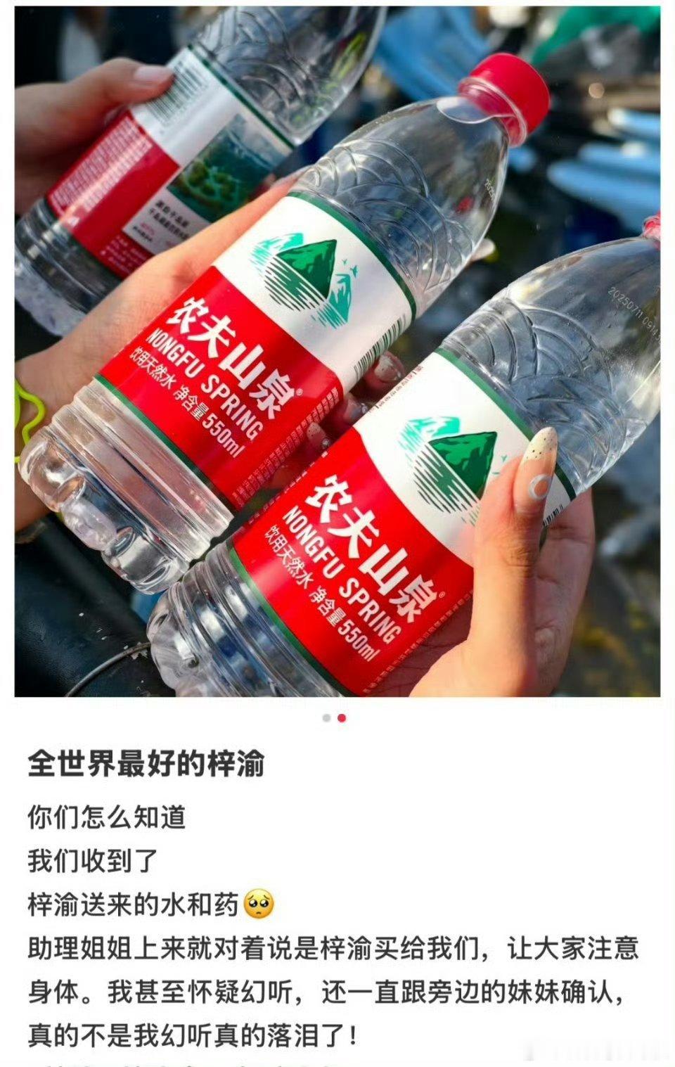 梓渝给去音乐节的粉丝准备了逆应援：饮用水、冰凉贴和藿香正气水！现在天气炎热，这些