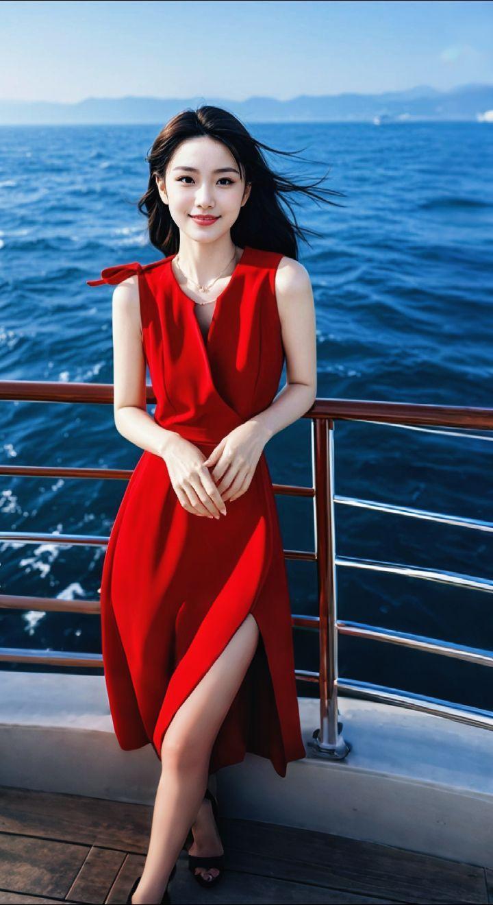 AI扩图 AI海风吹红裙