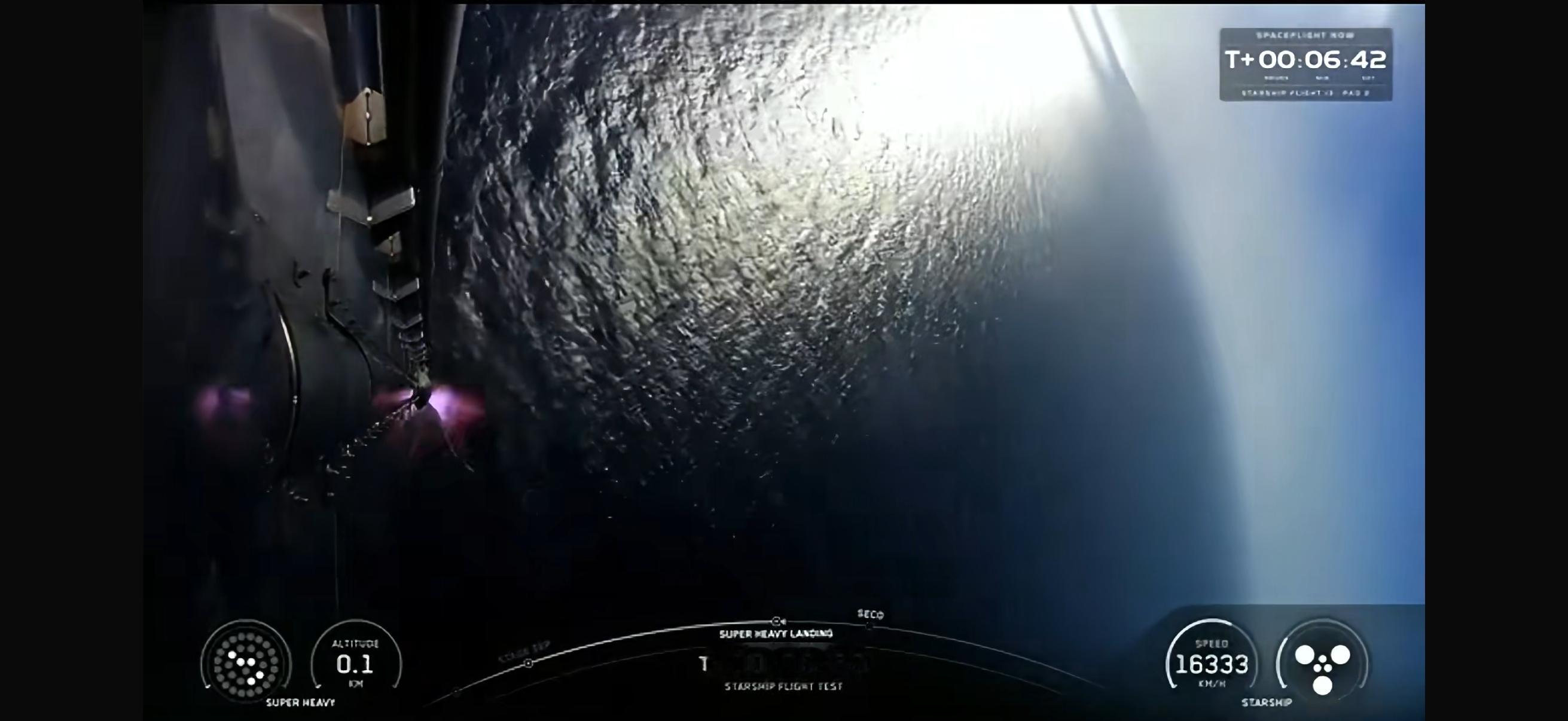 星舰十三飞第二次试射，目前星舰已经进入预定轨道，重型助推按计划溅落在发射场附近的