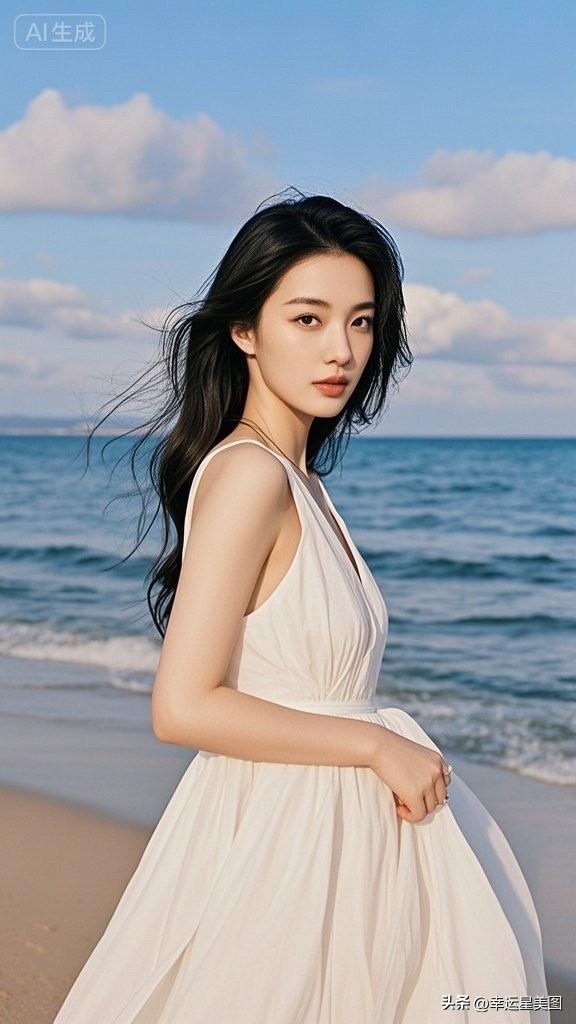 海边少女，清新自然，阳光下的美丽瞬间。