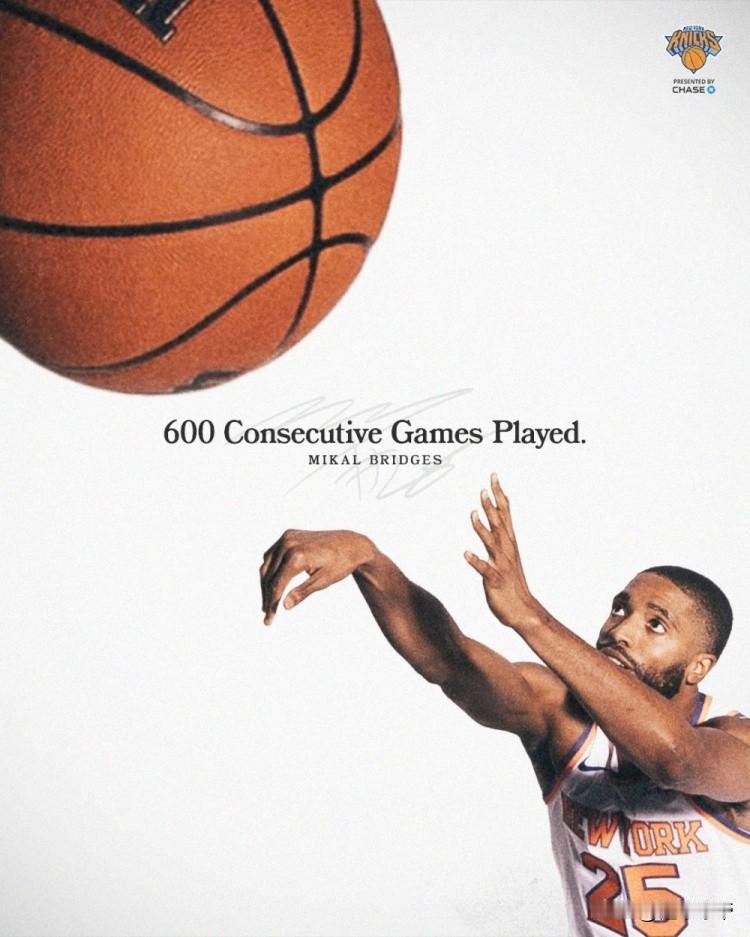 被上帝祝福过的身体，布里奇斯已经连续出战600场比赛!

在今天尼克斯于篮网的比