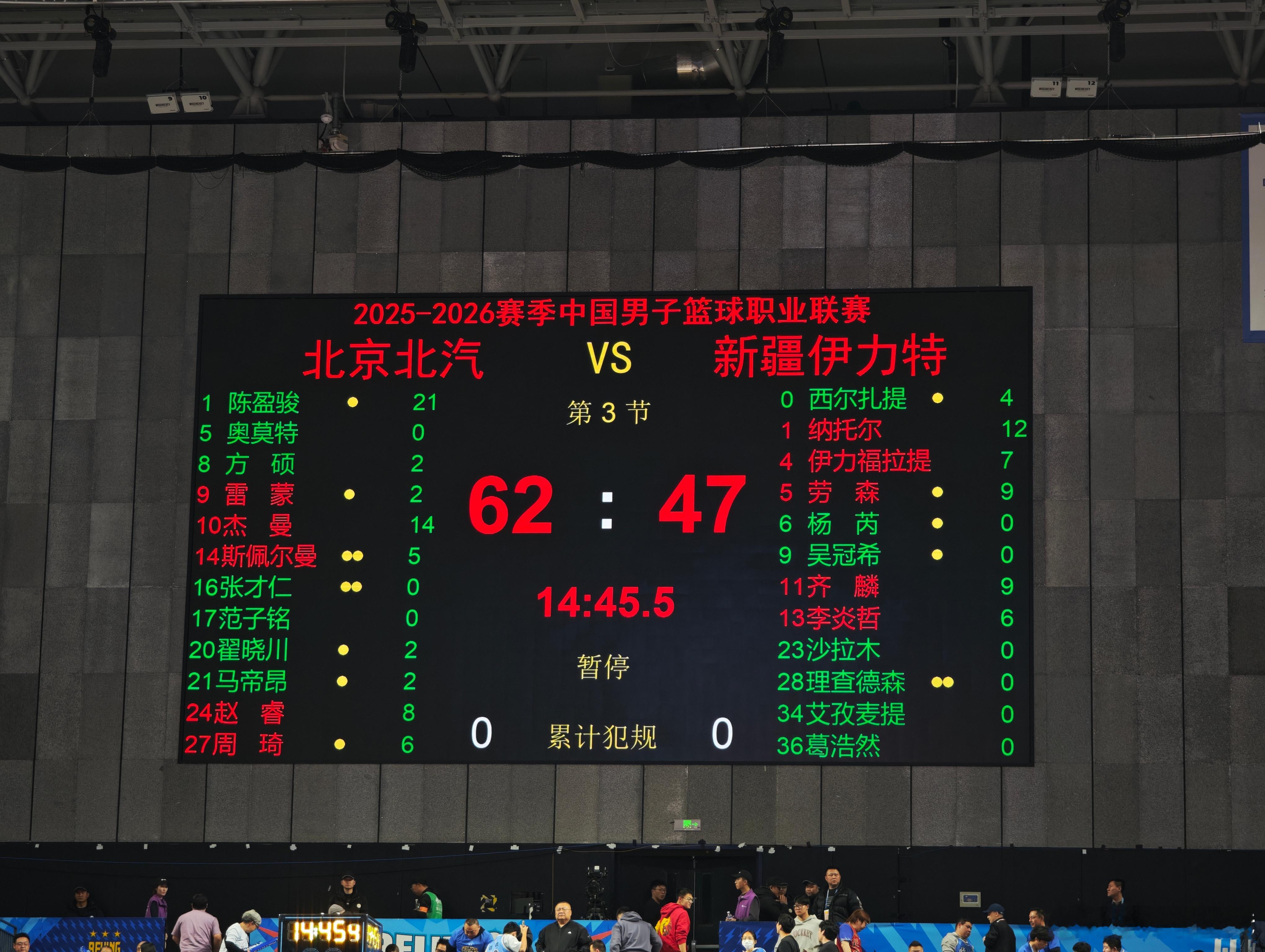 北京男篮vs新疆男篮上半场的首钢队手感不错，以64.7%的命中率命中11记三分。