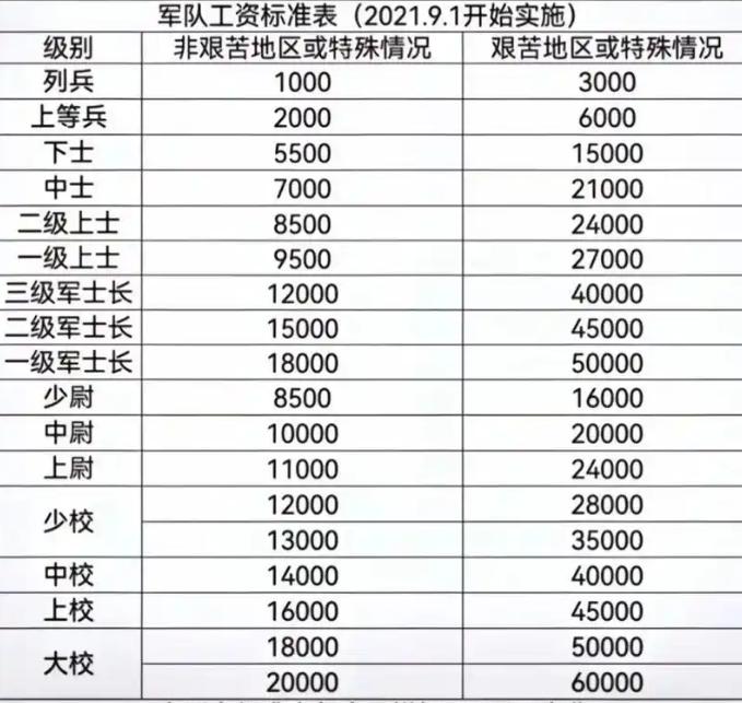 2021年9月后执行的军队工资标准：

如果只是单纯的当一个列兵，两年兵役是每月