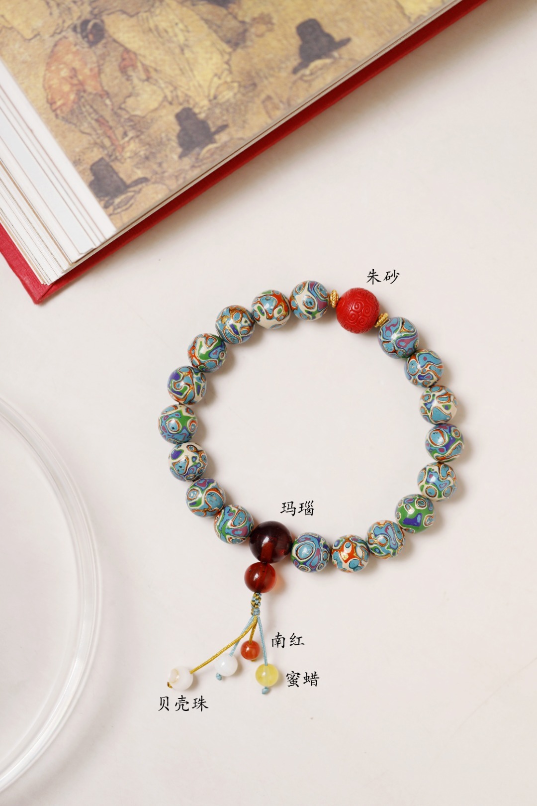 大漆【婇青】8mm 18颗天然大漆，肌理如水墨画；层层髹漆，细致打磨，光滑圆润，