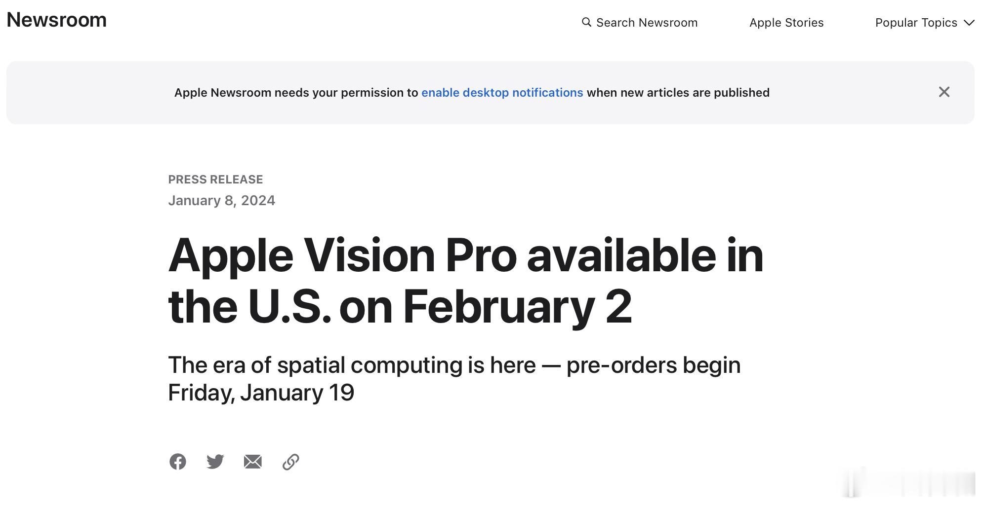 Apple Vision Pro 将于2月2日在美国上市，1月19日开始预购。 