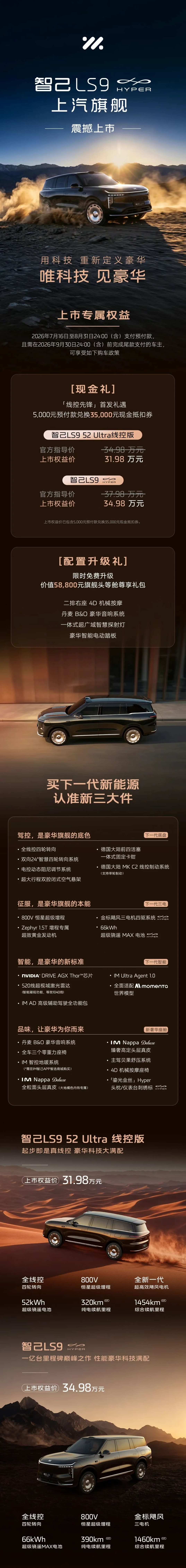 智己LS9 Hyper上市，权益价31.98-34.98万元，将于7月16号起开