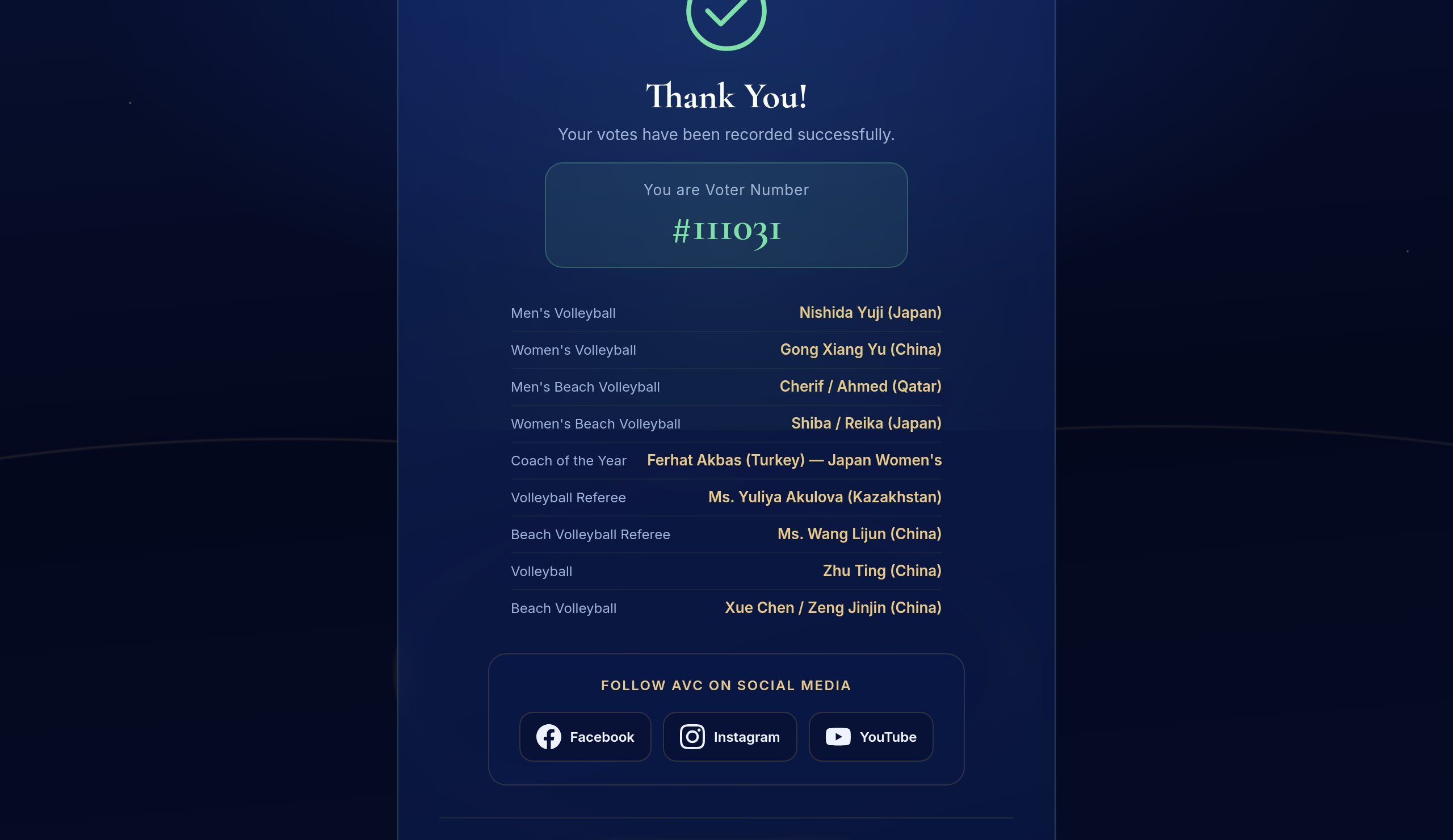 亚排联年度盛典（avcgala.com)这个投票，小伙伴们去投了吗？支持中国的球