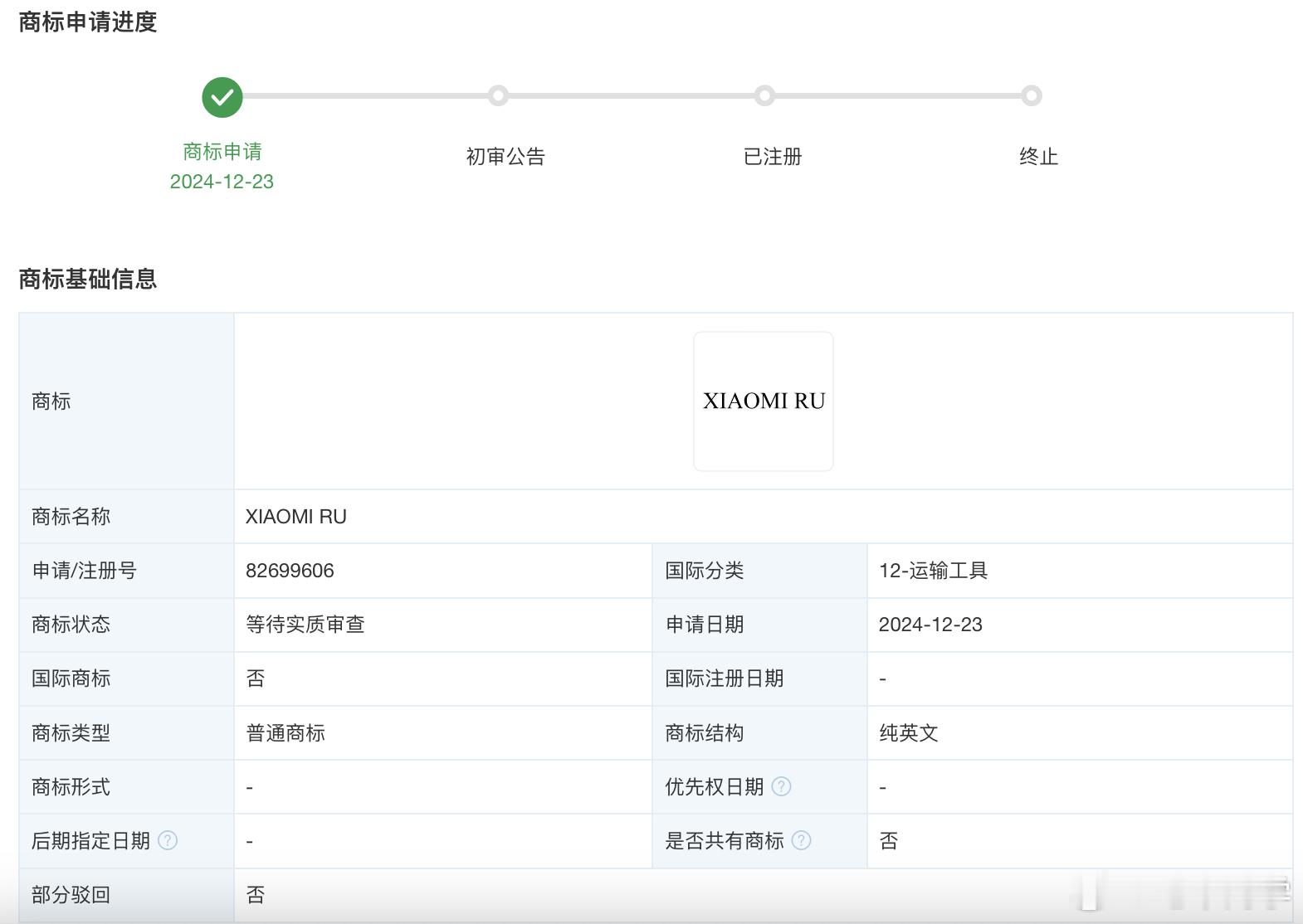 小米不仅有 YU7，还注册了 WU、GU、FU、RU 的商标，看看增程会用上哪个