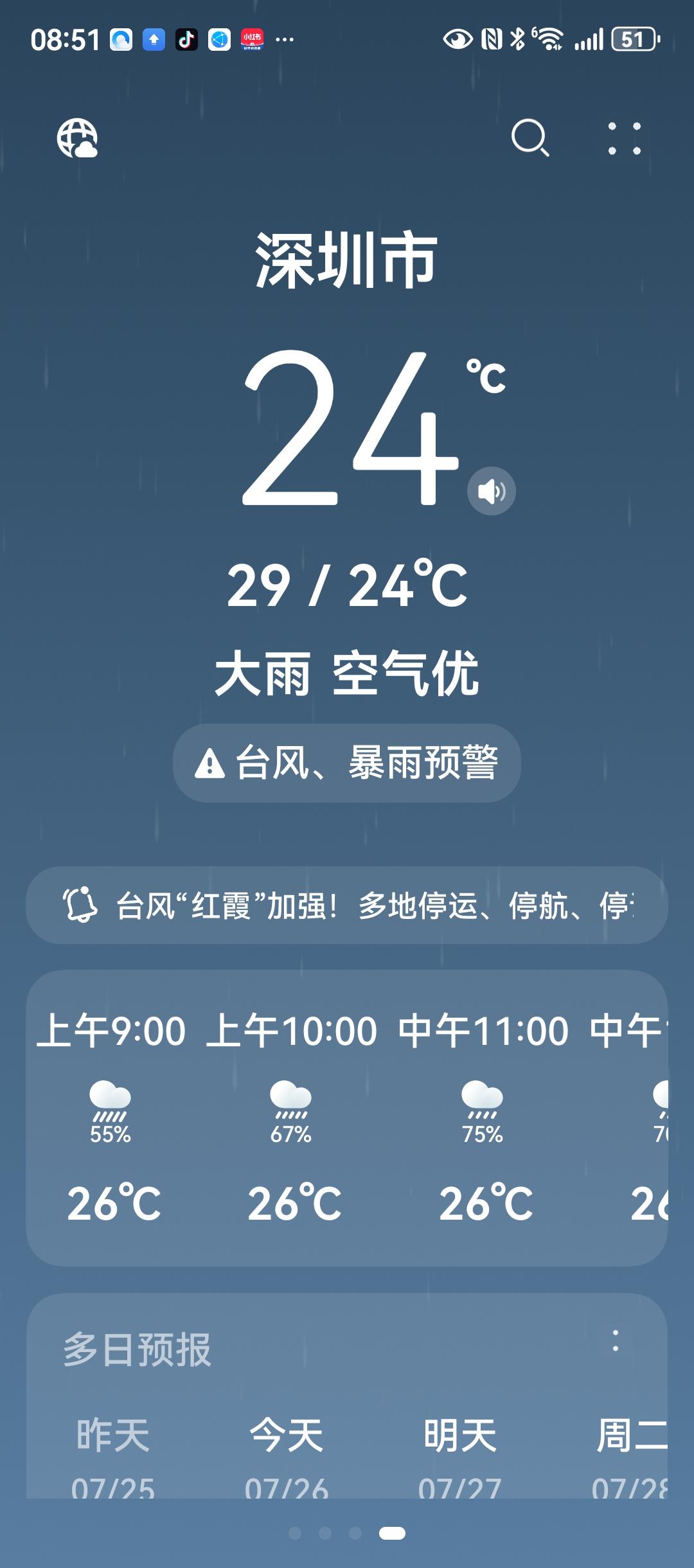 台风“红霞”在深圳登陆，并非全是灾害。高温暑气闷热被吹走，三伏天气温一下子降到2