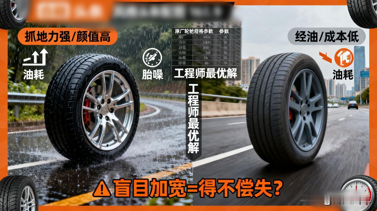 轮胎宽一点好还是窄一点好？别瞎换！

宽胎抓地力强，好看，但油耗高、胎噪大。窄胎