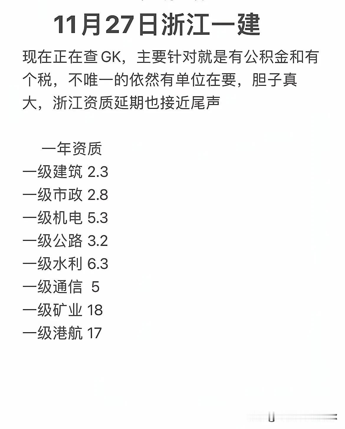 一建水利6.3、一建矿业18个、一建港航17、一建通讯5个W，这个一建最新的报价