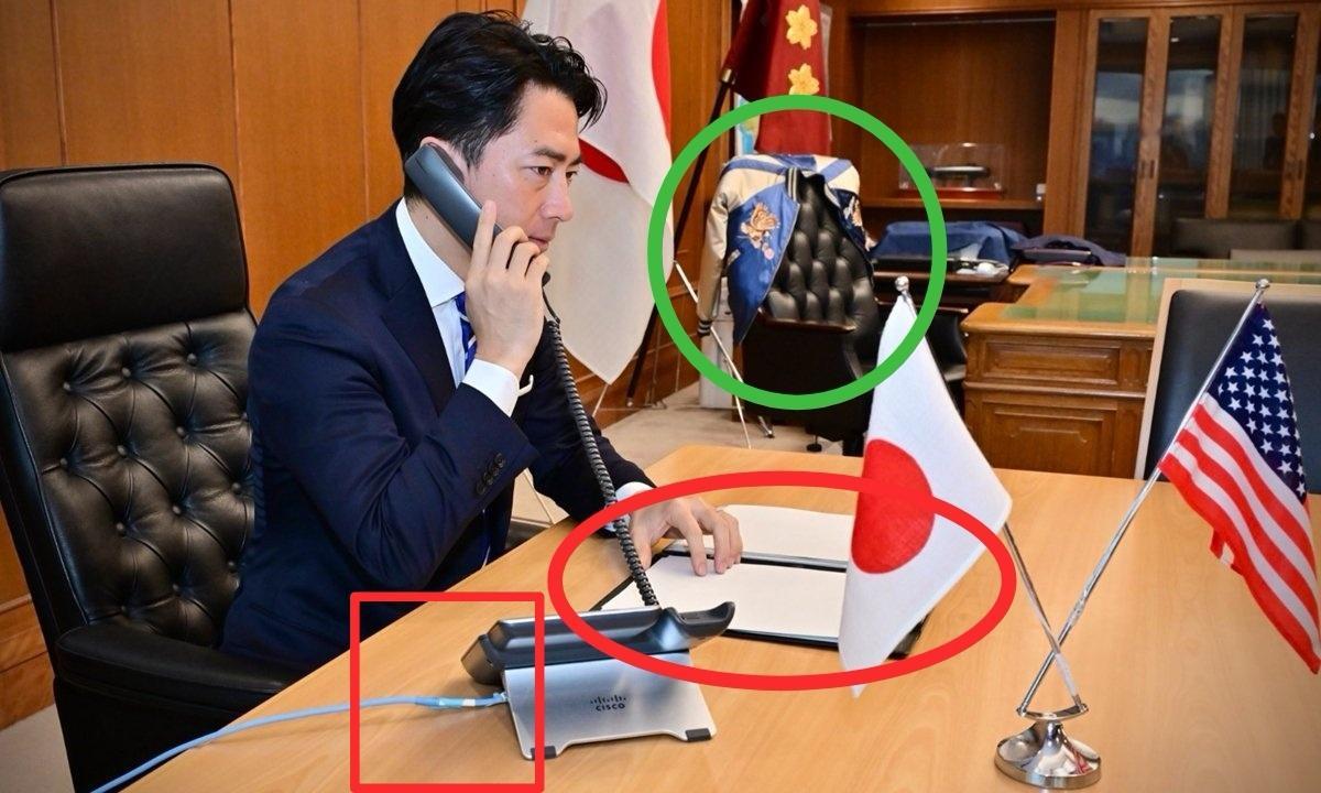 小泉进次郎摆拍照——小泉进次郎在自己账号发布的与赫格塞斯通电话的照片(图1)，僵