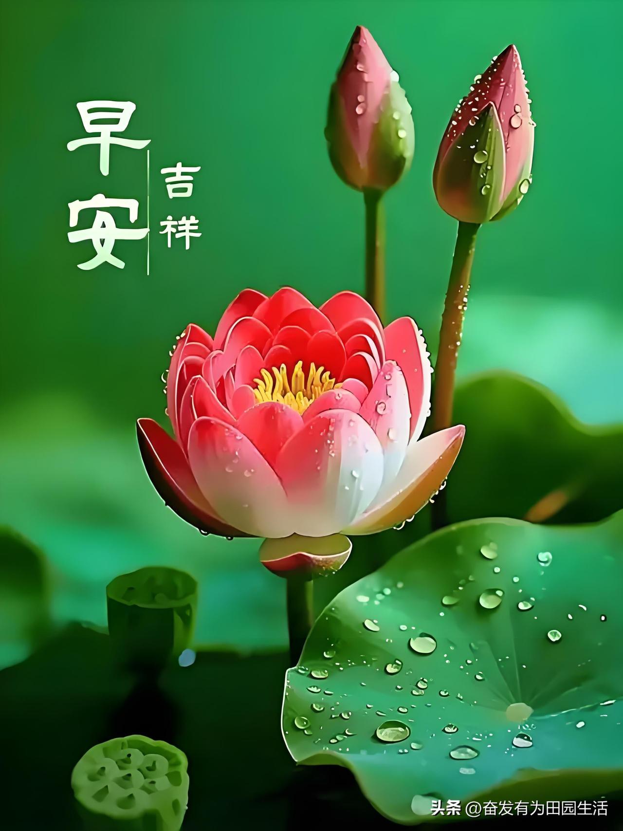 早安吉祥，愿你如莲花般纯洁无瑕。🌸💧