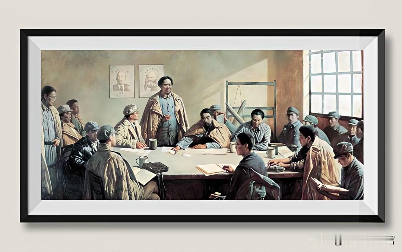 这是中国著名油画家靳尚谊创作的油画作品——《党的十二月会议》（也叫《毛泽东在十二
