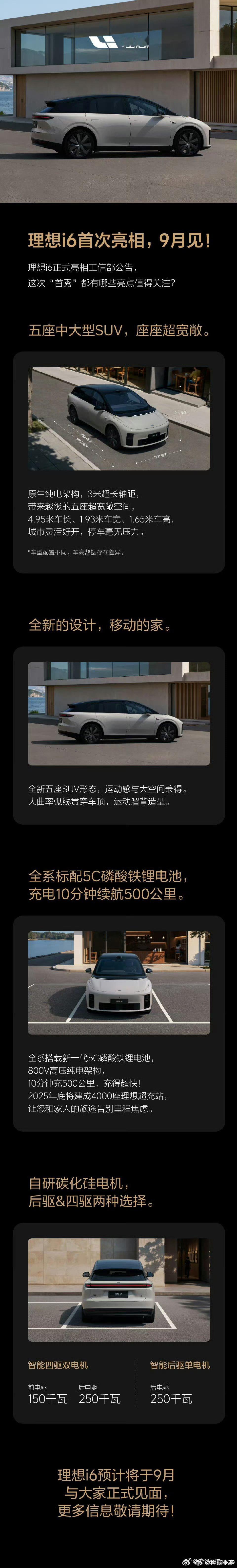 理想i6官宣9月上市理想节奏好快啊，i8 还没发布，i6这就来消息。如果家里没有