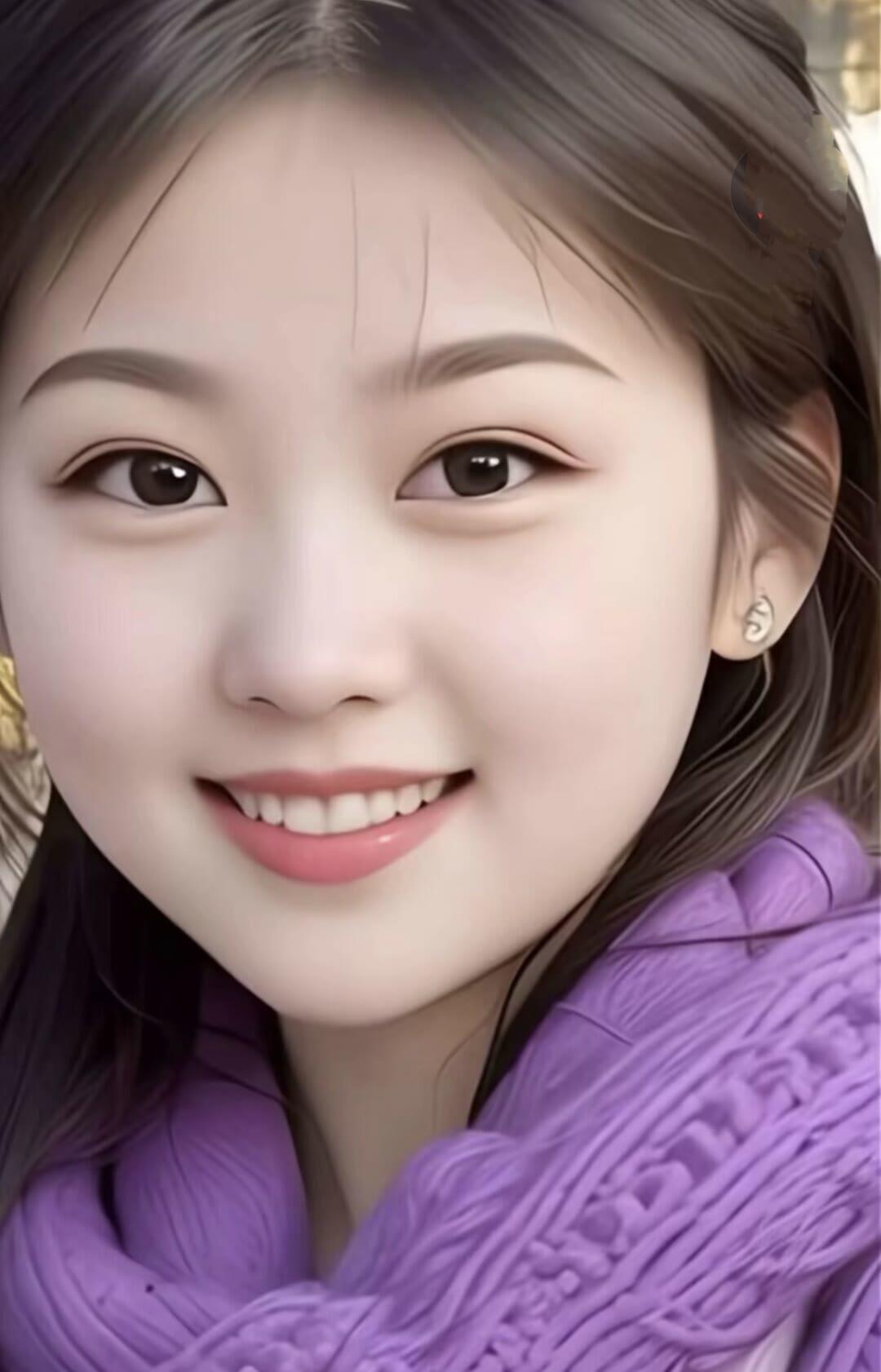 温柔笑容，暖心治愈，紫色围巾，甜美动人