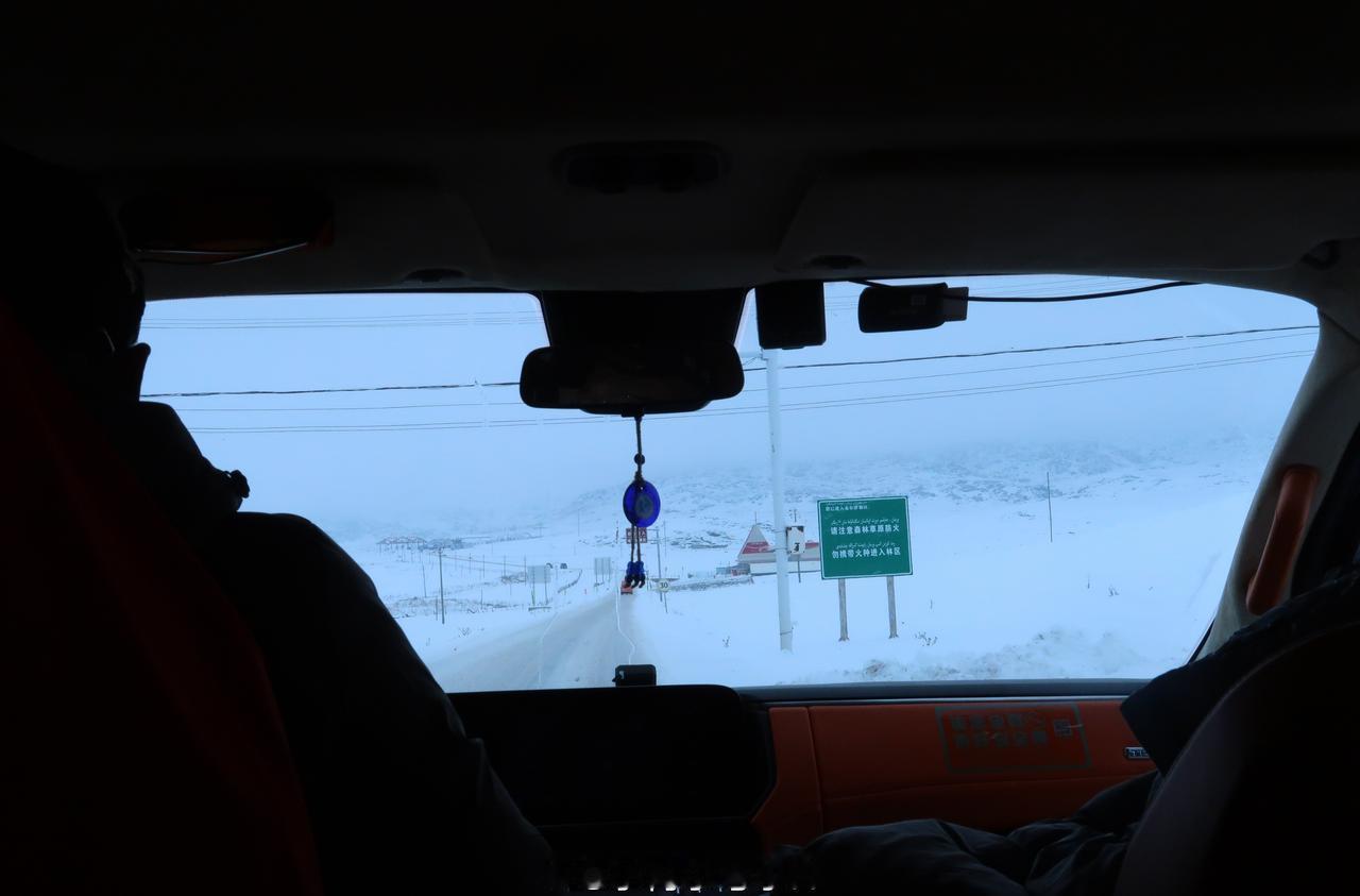 早上起床好消息是下雪了，坏消息是喀纳斯可能会封路，一路上的雪跟大雾都看不清路了，