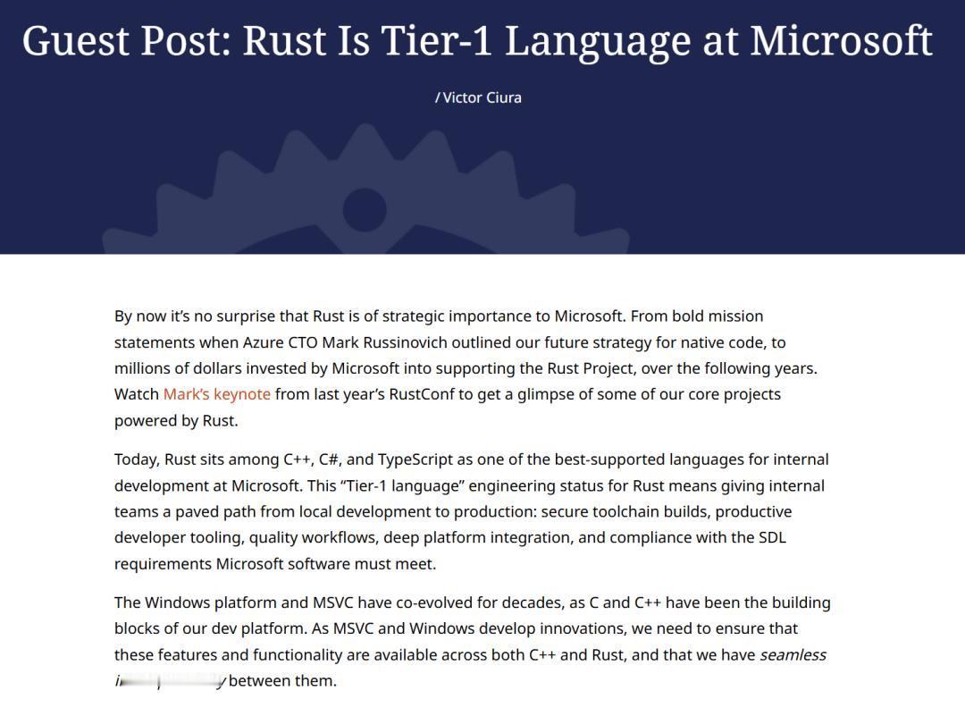 Rust 成为微软 Tier-1 级语言
 点击图片或链接阅读文章