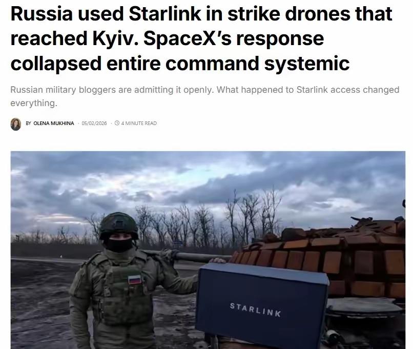 乌克兰国防部长顾问谢尔希·别斯克雷斯特诺夫表示，由于星链关闭，俄军在前线正面临灾