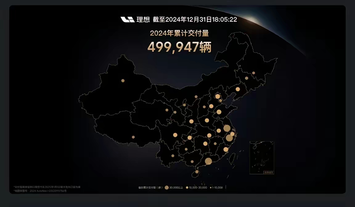 理想昨晚在搞交付数量实时直播：31日下午18点的时候，全年累计交付了499947