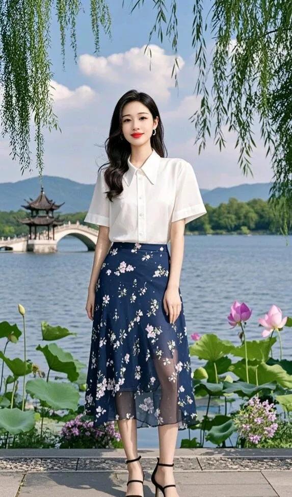 夏日清新穿搭湖畔漫步感受自然之美初夏度假风穿搭 简约大气穿搭