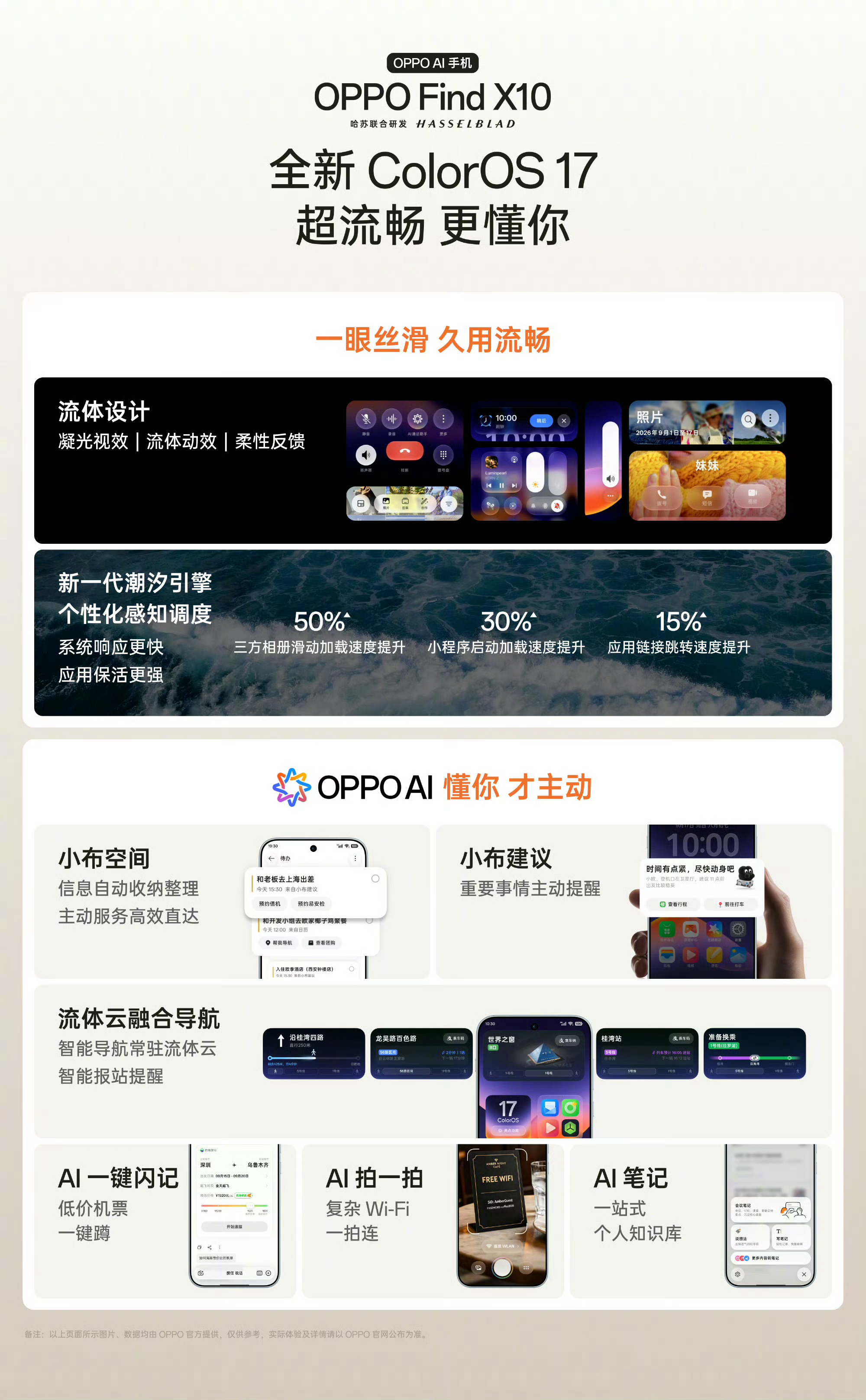 OPPO Find X10系列首发搭载全新 ColorOS 17。全新流体设计，