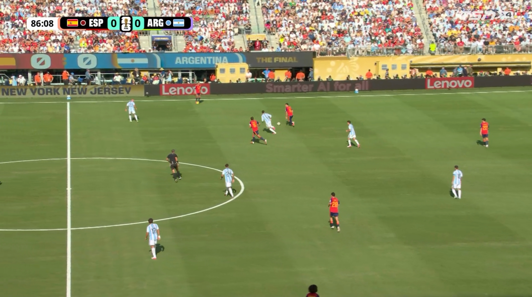 2026国际足联世界杯 决赛西班牙对阿根廷BO1，上半场双方战成0:0平，西班牙